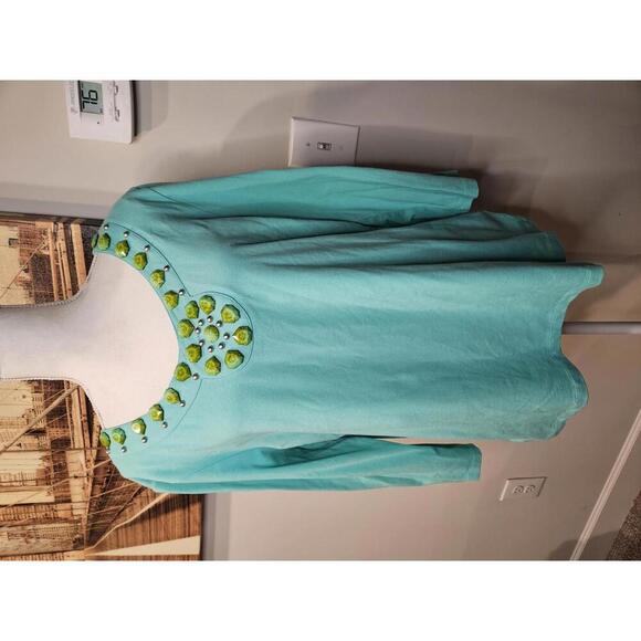Ruby Rd. Aqua Blue Embellished Top - Picture 1 of 6